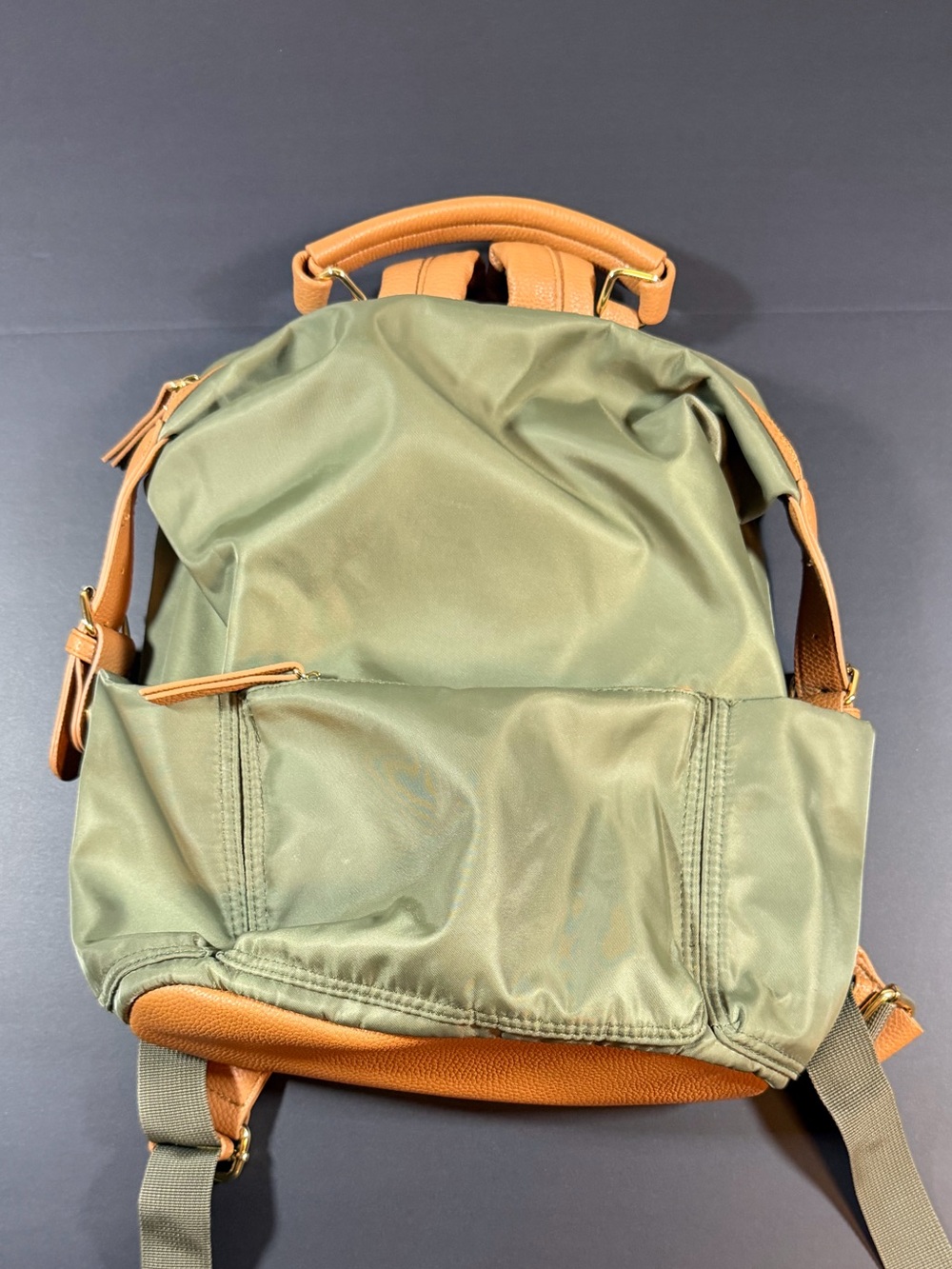 Tommy Bahama Olive Green Backpack with faux tan leather